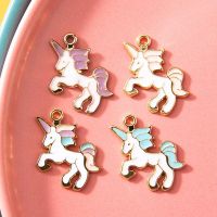 10Pcs Gold Plated Enamel Pink Unicorn Charm Pendant for Jewelry Making Bracelet Earrings Necklace DIY Accessories