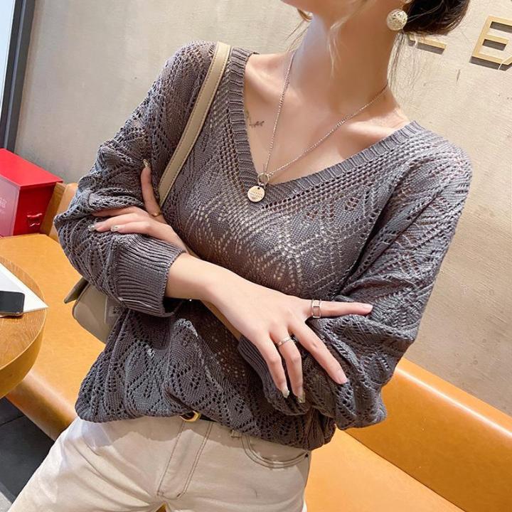 Women's Sweaters Solid V-neck Wholesale Spring Autumn New Fashion Hollow  Out Sweater for Women Casual Warm Nice Knitting Office Ladies | Lazada