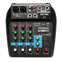 TU04 BT Sound Mixing Console Record 5V 2A Phantom Power Monitor AUX Paths Plus Effects 4 Channels Audio Mixer with USB