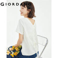 GIORDANO Women T-Shirts Ribbon back Crewneck Relaxed Tee Solid Color Short Sleeve Stretch Summer Fashion Casual Tshirts 18323603 nj