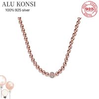 New hot rose bead sliding 925 pan sterling silver necklace European bead charm DIY wedding jewelry