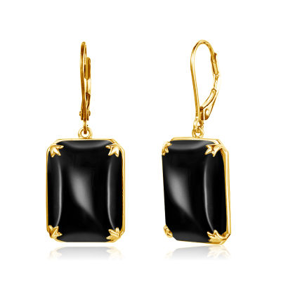 Szjinao Drop Earrings For Women Real 925 Sterling Silver Vintage Earrings Gemstone Black Onyx Party 14K Gold Plated Jewelry 2021