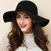 ขายร้อน Casual Fedora หมวกกว้าง brimmed Dome หมวกขนสัตว์คุณภาพสูง floppy ผู้หญิงสีดำ Cloche Elegant Hat