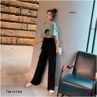 B10169 Set 2 ชิ้น เสื้อสกรีนผูหญิง + กางเกงขายาว Set of 2 pieces. Womens screen shirt + pants.