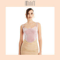 [MILIN] Structured bustier inverted heart neckline spaghetti bra underlay cropped top เสื้อครอปรัดรูปคอรูปทรงหัวใจกลับด้านแต่งชิ้นบราสายเดี่ยวซ้อนด้านใน / Adoless Top