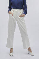 ESPADA กางเกงทรงตรงลายทาง ผู้หญิง สีขาว | High-waist Pinstripe Straight Leg Trousers | 4599