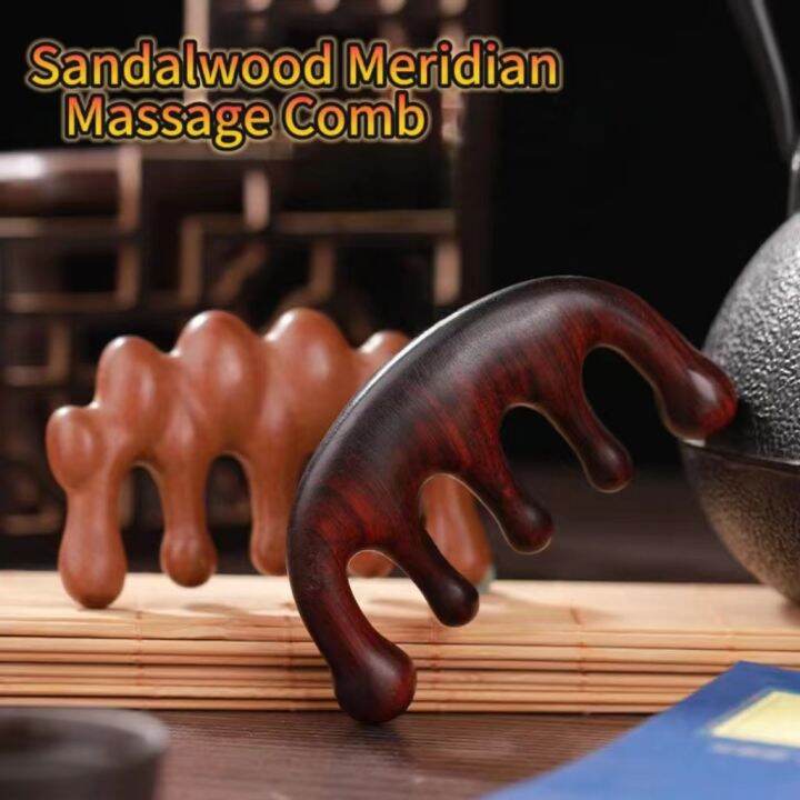 Sandalwood Comb Anti Static Sandalwood Scalp Comb Five Teeth Meridian Massage Comb Scalp Neck 4297