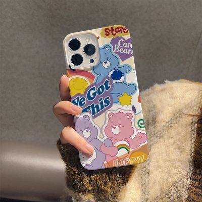 ฟิล์มแข็ง เคส iphone 14 pro Max 11 13 12 7Plus 8 X XS Max แฟชั่น รุ้ง หมี เคสกันกระแทก