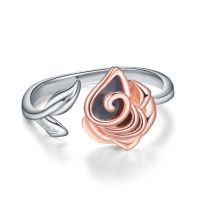 Sterling Silver Three Dimensional Rose Flower Open Ring Women Fine Jewelry