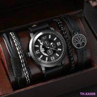 Hot sale gift 5pcs/set mens new watch set cool fake three-eye quartz versatile beaded bracelet