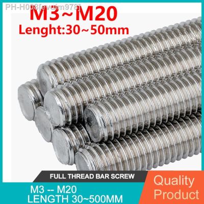 304 Stainless Steel Full Thread Barscrew Threaded BarThreaded Rod M3 M4 M5 M6 M8 M10 M12 M14 M16 M18 M20 Length 30 500mm