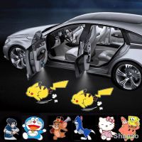 【LZ】¤卍  1/2/4pcs Novelty Dynamic Cartoon Car Light Rechargeable LED Projector Atmosphere Lamp Car Door Warning Light Pikachu Anime Decor