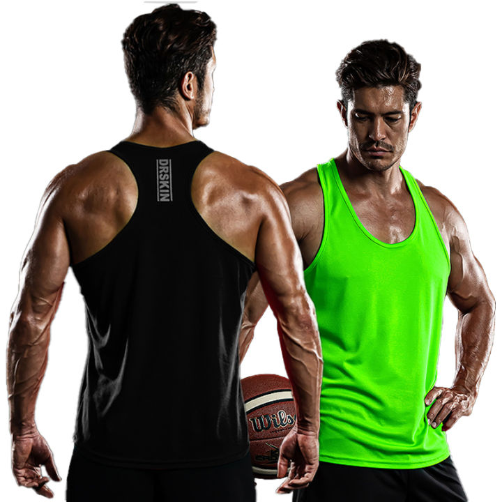 DRSKIN Men`s Dry Fit Y-Back Cool Dry Sleeveless Top Mesh T Shirts Loose ...