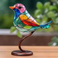 Stained Glass Birds on Branch Desktop Ornaments,Double Sided Multicolor Style Birds Colors Ornaments