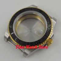 40Mm Watch Case Gold Sapphire Glass Black Ceramic Bezel Date Magnifier Stainless Steel Fit ETA 2836 Miyota 8215 Movement