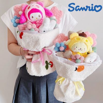 Kuromi Cinnamoroll ตุ๊กตาผ้ากำมะหยี่ของเล่นดอกไม้ Sanrio ช่อดอกไม้คริสต์มาสของขวัญวันวาเลนไทน์รูปการ์ตูนใหม่
