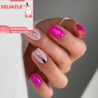 SELIATLE เล็บปลอมทรงสี่เหลี่ยมยาวกากเพชรฝรั่งเศสปลายเล็บสีทองสีดำคริสตัลแฟชั่น Nials DIY