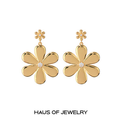 Haus of Jewelry - Luv AJ DAISY STATEMENT EARRINGS ต่างหูงานทองเหลือง ประดับเพชรคิวบิกเซอร์โคเนีย (Cubic Zirconia)