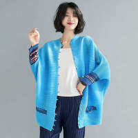 2023 Japan ผู้หญิงจีบหลวมแขนยาว Top Cardigan แท่นวางแบบย้อนยุคเสื้อ