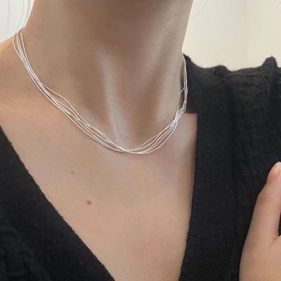 [COD] Korean version of niche design exquisite multi-layer silver silk necklace female ins cold fashion light luxury versatile high-end