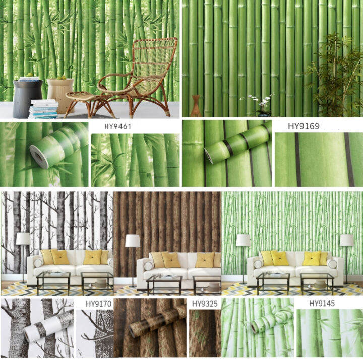 Wallpaper bamboo Sticker 45cm x 10meter Kertas Dinding Buluh Pvc Self