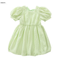 OASHTH Childrens clothing girls puff sleeve dress summer new baby princess skirt girl flower bud skirt