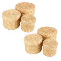 6 Pcs/Set Handmade Straw Woven Basket With Lid Snack Organizer Storage Box Laundry Baskets Rattan Storage Flower Basket