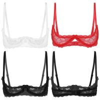 （A So Cute） Womens Half CupTops See Through Push Up SheerPrint Lingeries Adjustable Spaghetti Shoulder Straps 1/4 Cups Underwire