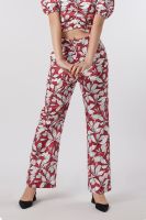 f.fashion กางเกงขากว้างลายดอกไม้ ผู้หญิง สีชมพูเข้ม | Wide Leg Floral Print Trousers | 5984