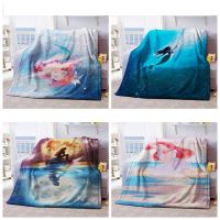 Ariel Princess Flannel Selimut Bulu ห้องนอนบ้านโซฟาโยนผ้าห่มทำความสะอาดได้