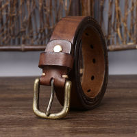 3.5cm Width Vintage Luxury Handmade Genuine Leather Copper Buckle Man Belt Cowhide Retro All-match Casual Jeans Soft Belt