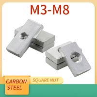 10/50 buah M3 M4 M5 M6 M8 mur persegi baja karbon berlapis seng blok Slider kacang persegi panjang tipis untuk Aksesori profil aluminium