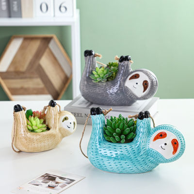 น่ารัก Turquoise sloth MINI succulent planter กระถางดอกไม้ succulent pots สัตว์แจกันดอกไม้ sloth แขวนหม้อชาวไร่ dropships