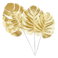 【cw】10PCS SML Golden Simulation Monstera Turtle Leaves Artificial Decorative Leaves For Home Wedding Party Decoration Flower ！