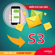 Sim nghe gọi Viettel GÓI CƯỚC S3 ƯU ĐÃI 300 SMS MIỄN PHÍ CHỈ 3K 1 NGÀY thumbnail