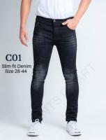 PANTSDEART Slim-fit Denim C01 กางเกงยีนส์ชาย ผ้ายืด สีดำฟอกซีดแต่เซอร์ ทรงพอดีตัว SIZE28-44