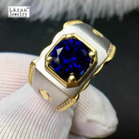 Lkyou ผู้ชายของขวัญบูติคสีฟ้าเงา Rhinestone แหวนเงินอัญมณีแฟชั่น14K แหวนชุบทอง
