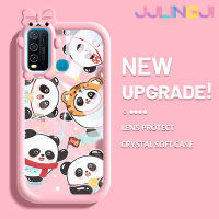 Jjlingji เคสสำหรับ VIVO Y30 Y30i Y50เคสการ์ตูนแฮปปี้แพนด้าสีสันสดใสน่ารัก Little Monster เลนส์กล้องถ่ายรูปแบบนิ่มกันกระแทกแบบใสเคสมือถือความคิดสร้างสรรค์โปร่งใสง่ายปลอกป้องกันซิลิโคน