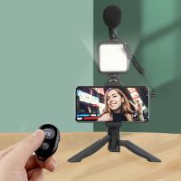 Phone Vlog Mini Tripod With Microphone LED Light Portable Phone Holder Stand Tripod For Iphone 13 pro max Camera SLR video Vlog