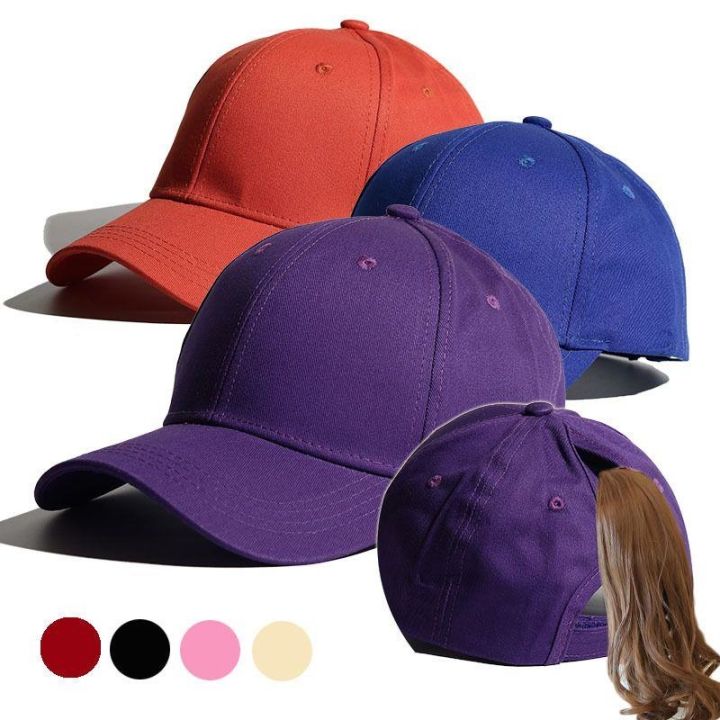 new-womens-ponytail-baseball-cap-solid-color-breathable-sunshade-sunscreen-hat-with-rear-opening-cotton-hat-fashion-trend-explosion