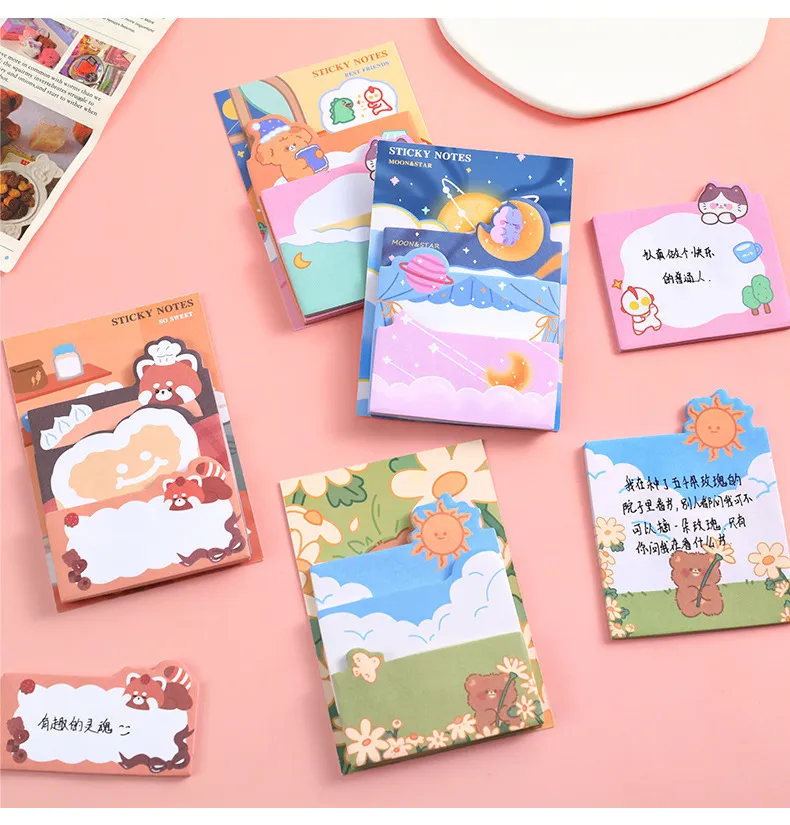 90 Sheets Kawaii Cartoon Bear Rabbit Sticky Note Pads Self