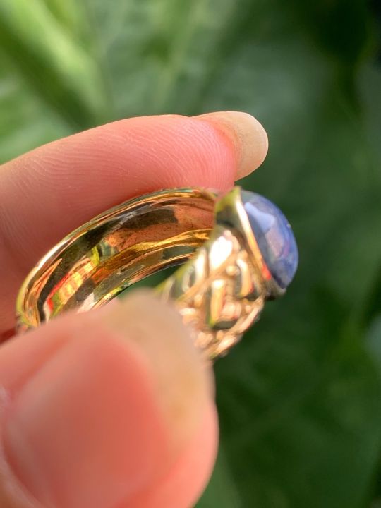 แหวนพลอยนิหร่าพม่า-ขึ้นตัวเรือนเงิน-925-ชุบทอง-14k