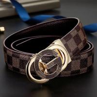 Fashionable mens belt automatic buckle cowhide belt Mens leather plaid pattern Business trend versatile belt Youth