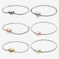 925 Sterling Silver Pan Bracelet Silver Heart Classic Button Basic Bracelet Fit European Charm Bracelets Women Jewelry