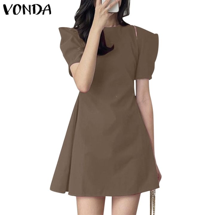 vonda-ชุดมินิเดรส-แขนสั้น-จีบรอบ-สไตล์เกาหลี-สําหรับผู้หญิง