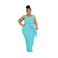 Striped Dess Plus Size Women Clothing Summer  Wholesale Vest Elegant Casual Full Length Stretch Maxi Dresses Dropshipping