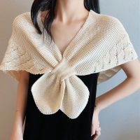 Korean Summer Air Conditioned Room Protect Cervical Spine Cloak Scarf Women Fake Collar Wool Knit Hollow Fishtail Warm Shawl P89