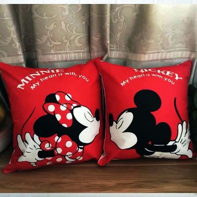【hot】◊ Pillowcase Cushion Cover Minnie Cartoon Boy Couple Wedding 45x45cm