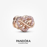 Official Store Pandora 14K Rose Gold Plated Family Infinity Pink Heart Charm