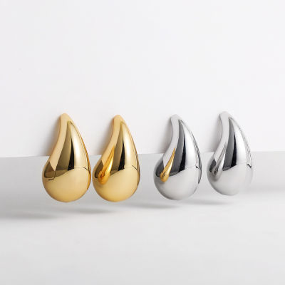 Stainless Steel Gold Plated Dupes Glossy Chunky Dome Vintage Women Drop Earrings Hoops Teardrop Earrings